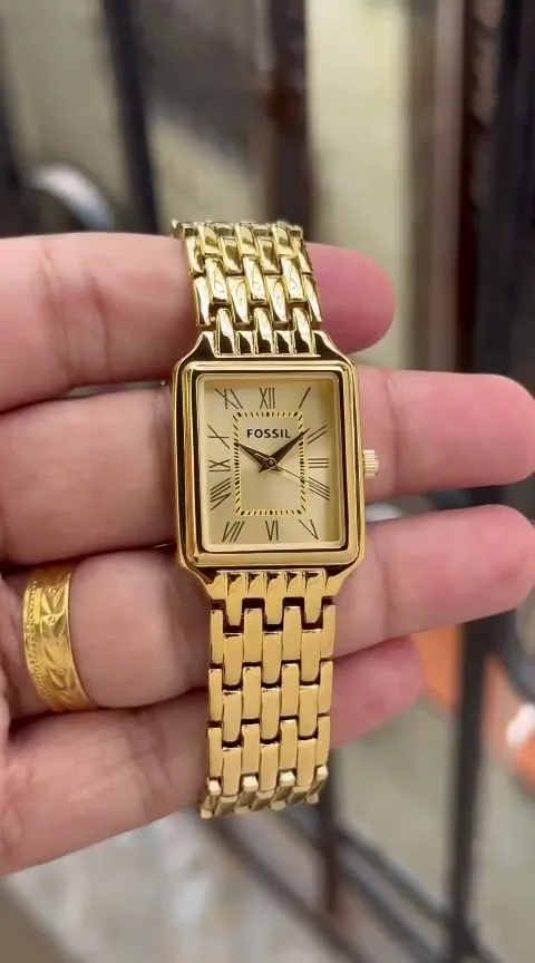 Fossil Premium Rectangular Dial Stunning Gold Finish Crafted Sophisticated In Bl