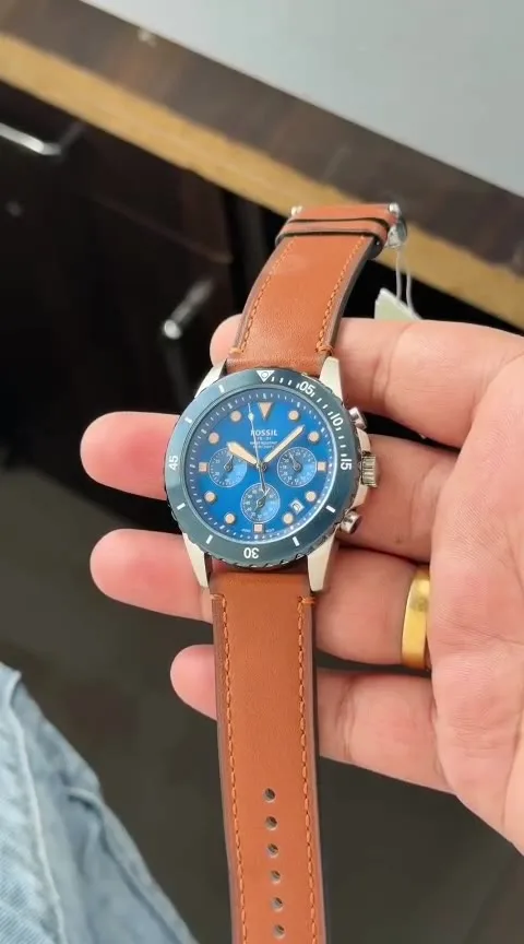 Fossil Fb-01 Men Watch Blue Dial Brown Leather Strap